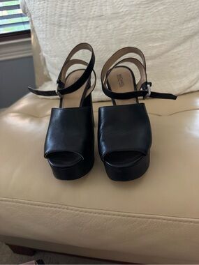 Michael Kors Black Leather Open-Toe Platform Slingbacks